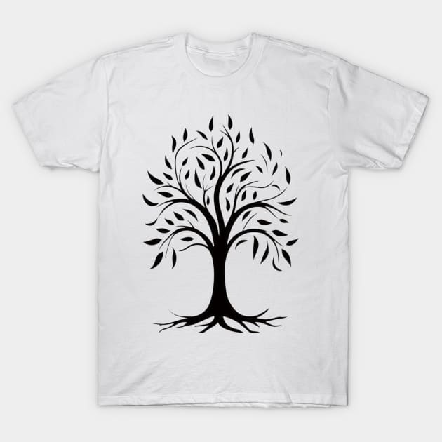 Black Deciduous Tree Silhouette Tee T-Shirt by Greenbubble